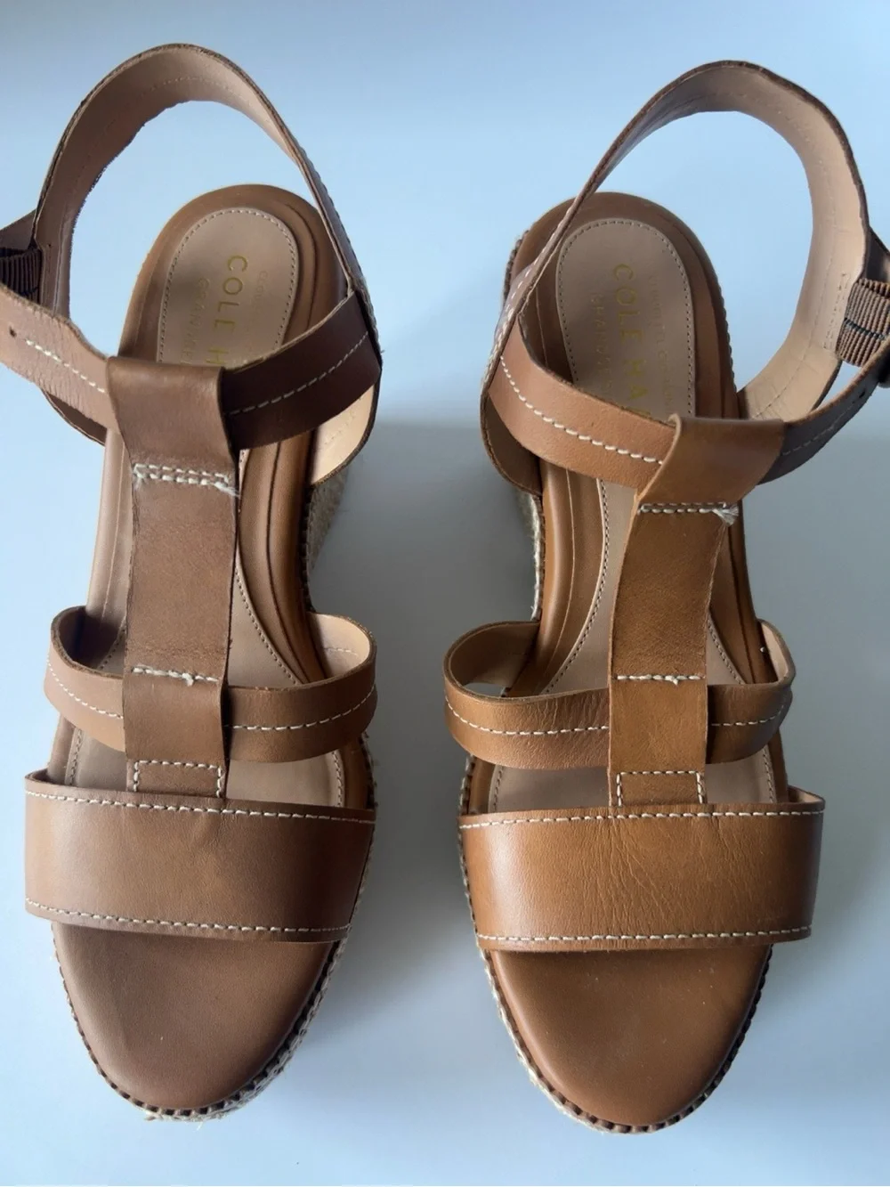 Cole Haan GrandPrø Cloudfeel Brown Leather Espadrille Wedge Sandals Women’s Sz 8